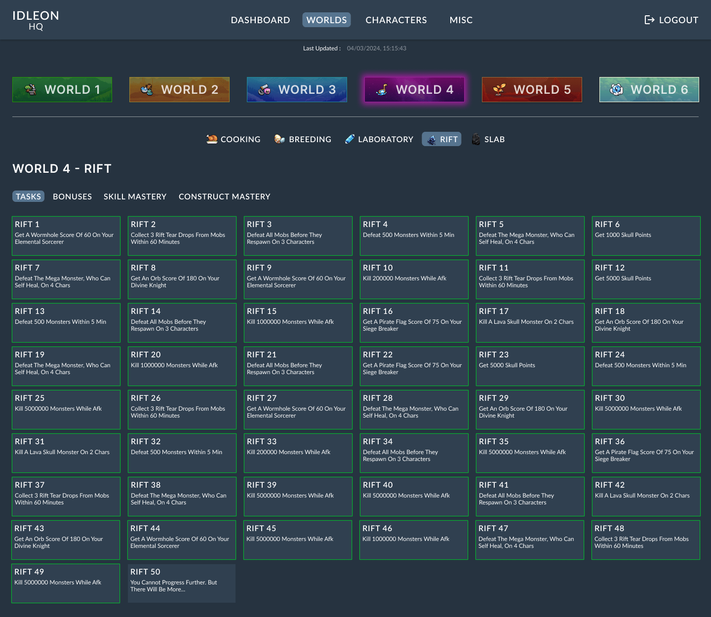 Design frame of the rift skill for world 4